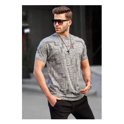 Madmext Dyed Gray Slim Fit Patterned Men's T-Shirt