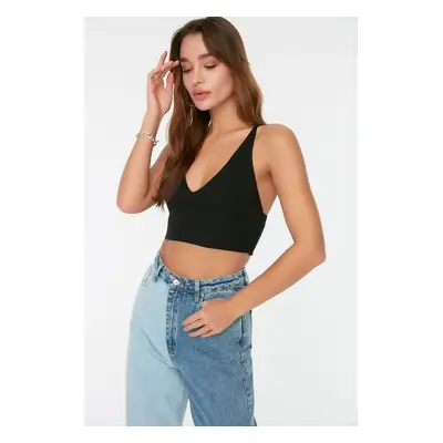 Trendyol Black Super Crop Back Detailed Knitted Thin Blouse