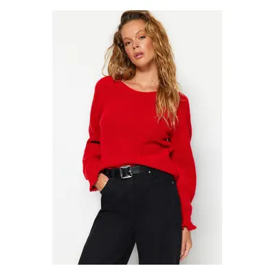 Trendyol Red Soft Textured Shoulder Detailed Knitwear Sweater