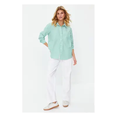 Trendyol Green Striped Oversize Wide Fit Woven Shirt