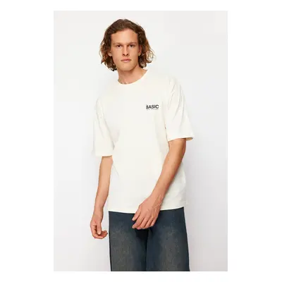 Trendyol Stone Oversize/Wide Cut Letter Printed Short Sleeve 100% Cotton T-Shirt