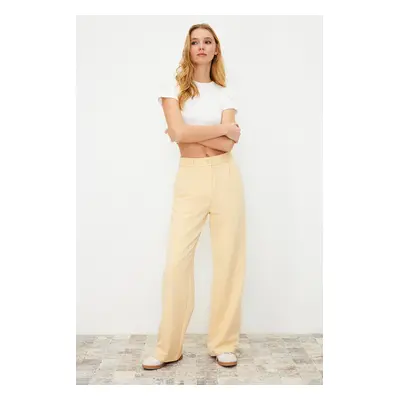 Trendyol Light Yellow High Waist Wide Leg Pleated Woven Trousers