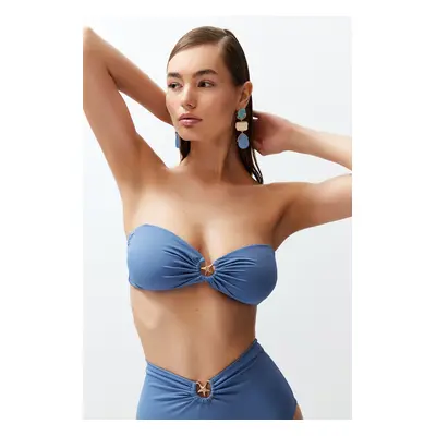 Trendyol Blue Strapless Premium Accessories Bikini Top