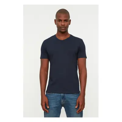 Trendyol Navy Blue Slim/Narrow Fit V Neck 100% pamut alap póló