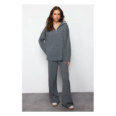 Trendyol Gray Relaxed Cut Stand Collar Basic Knitwear Bottom-Top Set