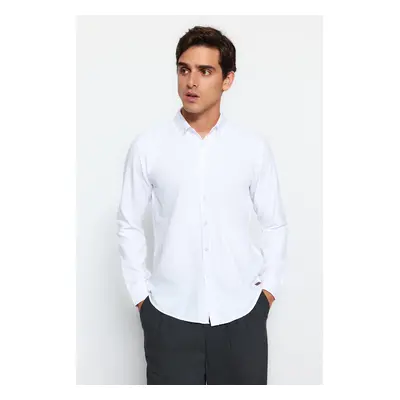 Trendyol White Slim Fit Leather Accessory Easy Iron Smart Oxford Shirt