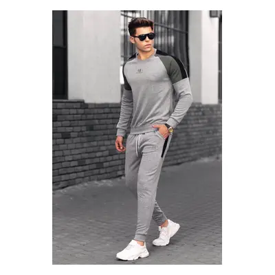 Madmext Gray Men's Tracksuit With Striped Shoulders