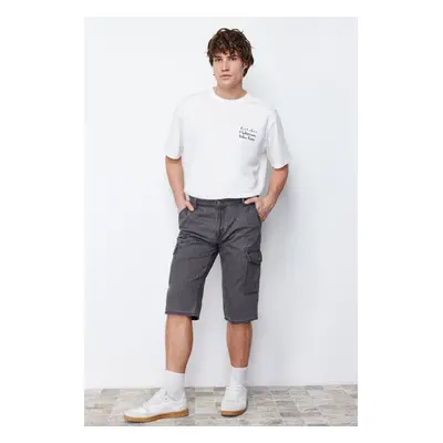 Trendyol Anthracite Regular Waist Cargo Pocket Bermuda Denim Shorts