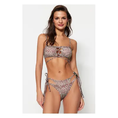 Trendyol Leopard Print Strapless Tie Bikini Top