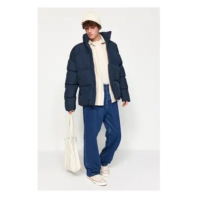 Trendyol Navy Blue Unisex Oversize Fit Stand gallér pufferdzseki