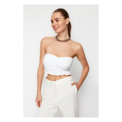 Trendyol Bridal White Crop Frilly Knitted Bustier