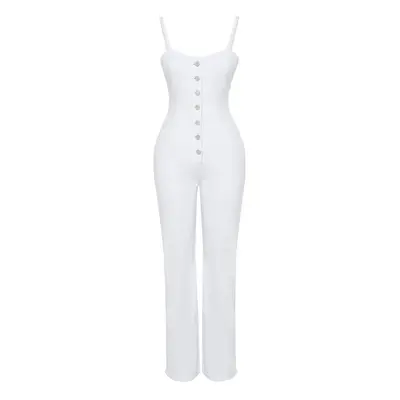 Trendyol White Strap Heart Collar Wide Leg Denim Jumpsuit