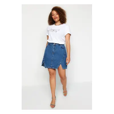 Trendyol Curve Blue Double Slit Denim Skirt