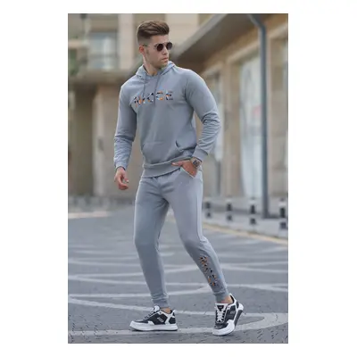 Madmext Painted Gray Printed Men's Tracksuit Set