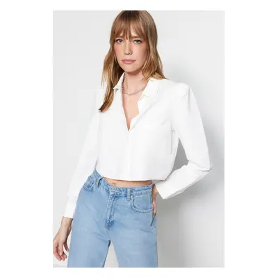 Trendyol Ecru Crop Regular Regular Fit Woven Shirt