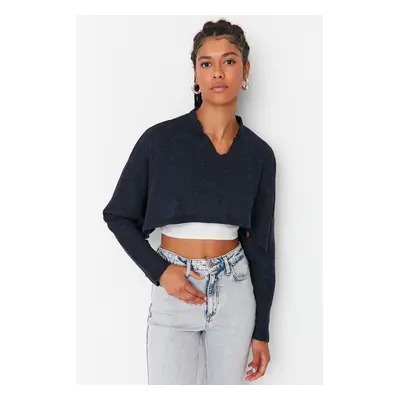 Trendyol Navy Blue Crop kötött blúz