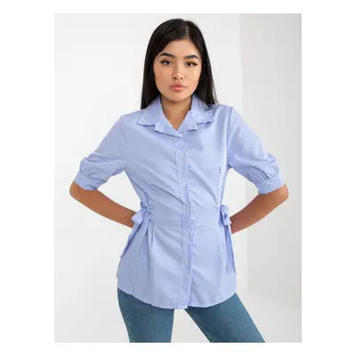 Lady's Striped Shirt with Tie - Blue