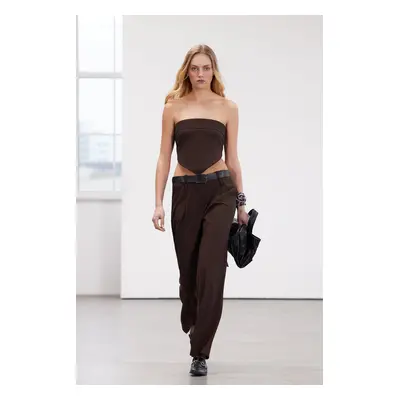 Trendyol Limited Edition Brown Wide Leg Belted Woven Trousers