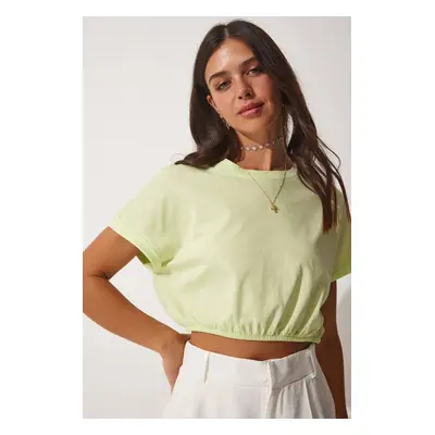 Happiness İstanbul Women's Light Green Elastic Waist Crop T-Shirt