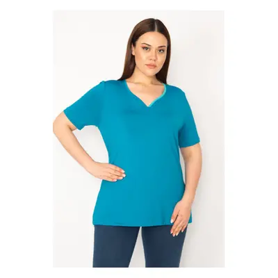 Şans Women's Green Plus Size Single Collar Pleated Sports Blouse