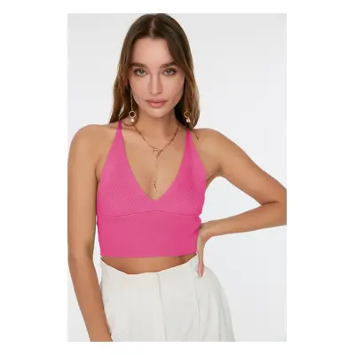 Trendyol Pink Super Crop Back Detailed Knitted Thin Blouse