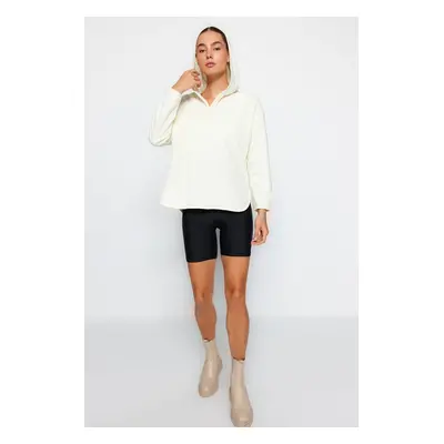 Trendyol Thick Ecru Fleece Hooded and Zippered Oversized/Wide Knit Sweatshirt