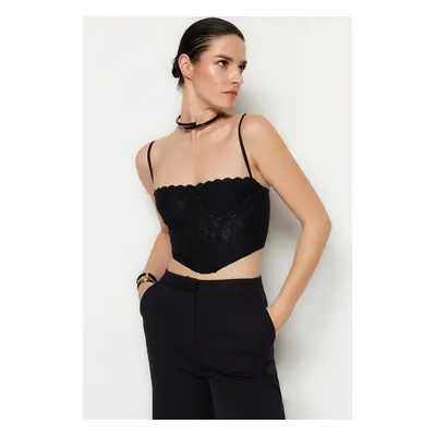 Trendyol Black Crop bélelt fűző Részletes csipke Bustier