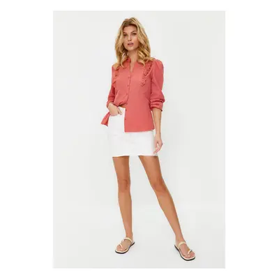 Trendyol Red Lace Detailed Cotton Regular Fit Woven Shirt