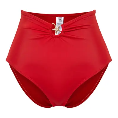 Trendyol Red Premium Accessory High Waist Hipster Bikini Bottom