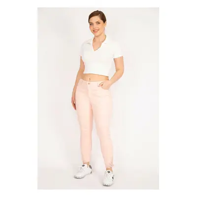 Şans Women's Pink Plus Size Lace Detail Jeans Trousers