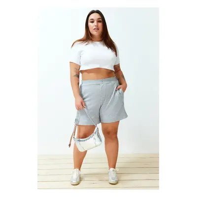 Trendyol Curve Gray Button Detailed Knitted Shorts & Bermuda