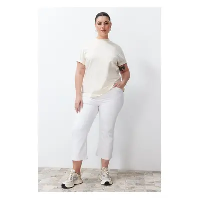 Trendyol Curve White High Waist Plus Size Cropped Bell-bottom Jeans