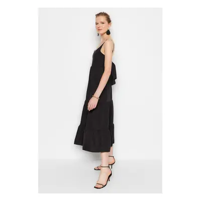 Trendyol Black Skirt Flounced Back Tie Detail Strap Maxi Woven Dress