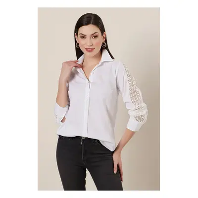 By Saygı Shirt with Lace Detail on the Sleeves is White