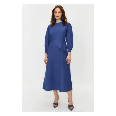 Trendyol Saks Belted Front Piece Cotton Woven Dress