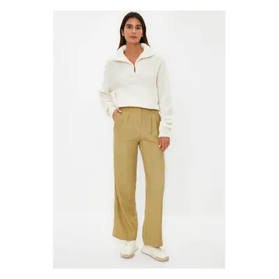 Trendyol Light Khaki Wide Leg Pleated Woven Trousers