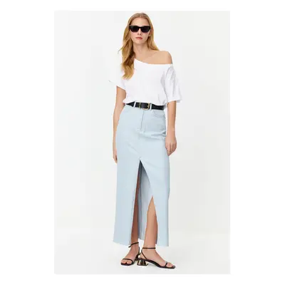 Trendyol Light Blue Slit High Waist Maxi Denim Skirt