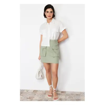 Trendyol Mint Premium Quality Mini Length Woven Skirt with Pocket Detail