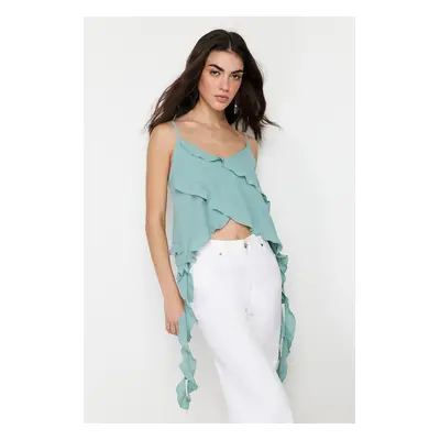 Trendyol Mint Chiffon Ruffle Strap Woven Blouse