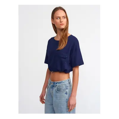 Dilvin Crop Cotton T-Shirt-Navy Blue