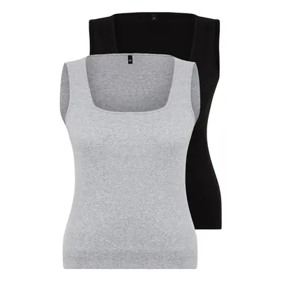 Trendyol Curve 2-Pack Black-Grey Basic Ribbed Knitted Square Neck Undershirt