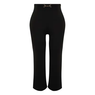 Trendyol Curve Black Accessory Detailed Wide Cut Knitted Trousers