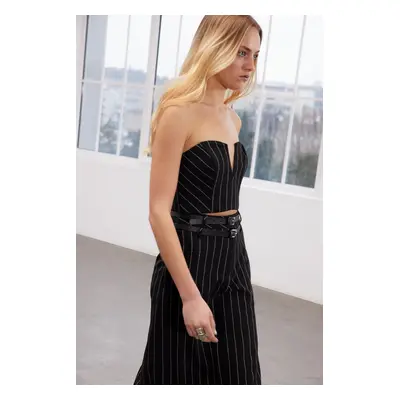 Trendyol Limited Edition Black Crop Striped Woven Bustier