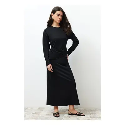 Trendyol Black Waist Detailed Plain Knitted Dress