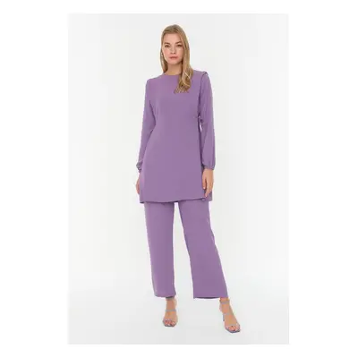 Trendyol Purple Eyelet Tie Detailed Aerobin Tunic-Pants Set