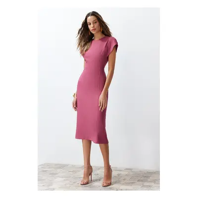 Trendyol Dusty Rose Bodycon Low Sleeve Crew Neck Midi Pencil Skirt Woven Dress