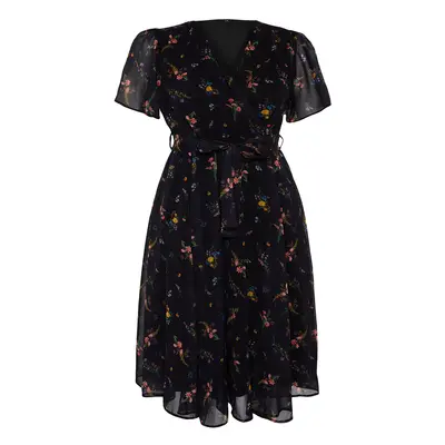 Trendyol Curve Multi Color Floral Pattern Chiffon Double Breasted Woven Dress