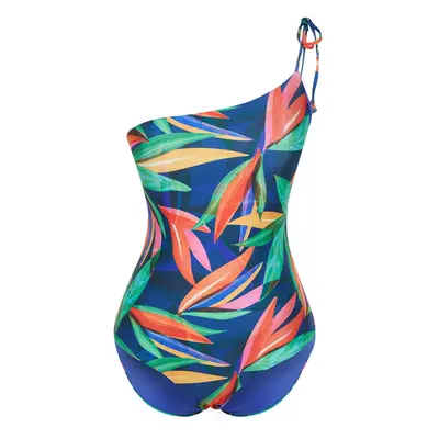 Trendyol Tropical Patterned One-Shoulder Tie Regular Swimsuit