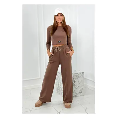 Cotton set ribbed blouse + mocha pants