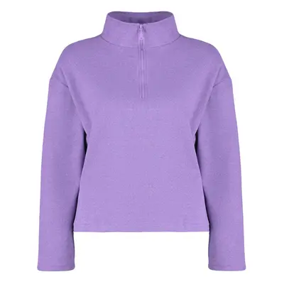 Trendyol Curve Purple Stand Collar Zippered Thessaloniki Thin Knitted Sweatshirt